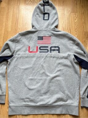 Polo ralph lauren hoodie US flag big pony size XXL men’s gray